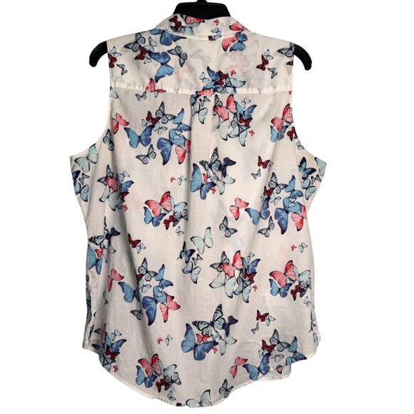 St. Johns Bay Butterfly Print Womens XL Sleeveless Summer Button-Up Cotton Top - Picture 2 of 8